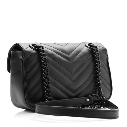 Gucci Calfskin Matelasse Monochrome Mini GG Marmont Shoulder Bag Black 3 of 10