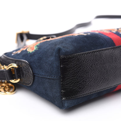 Gucci Suede Patent Dragon Embroidered Small Ophidia Dome Shoulder Bag Blue Multicolor Black 8 of 11