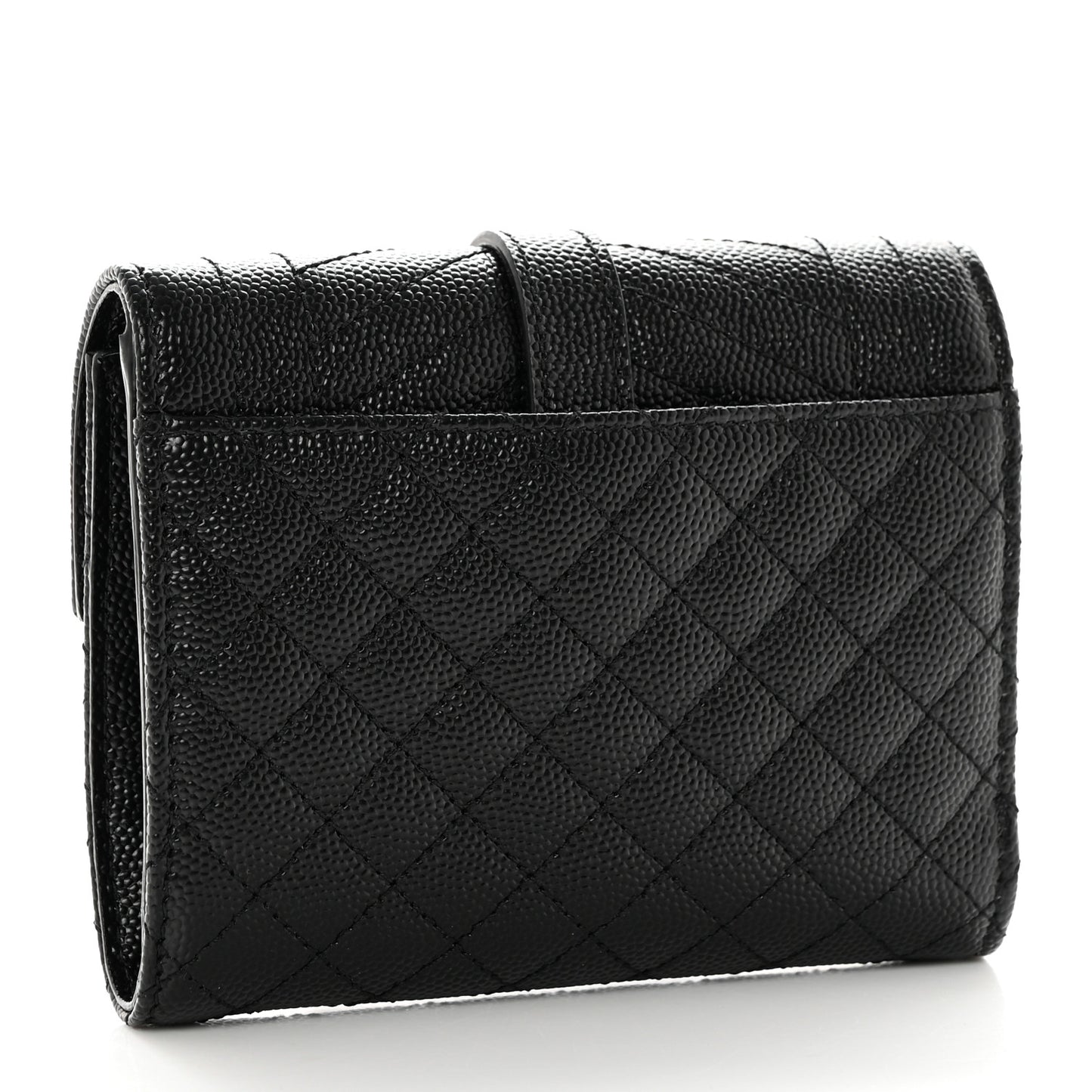 Grain De Poudre Mixed Matelasse Triquilt Monogram Compact Tri Fold Wallet Black