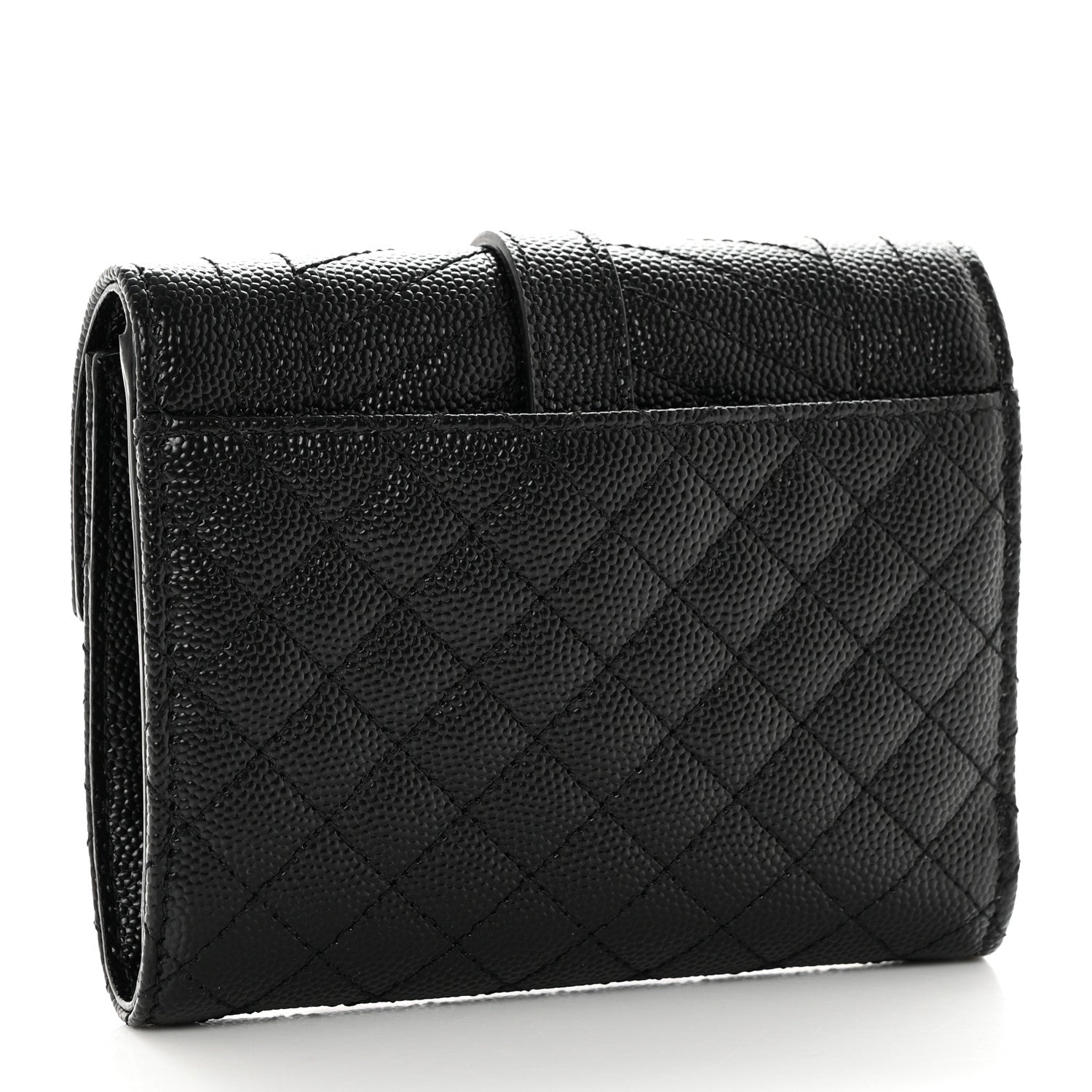 Saint Laurent Grain De Poudre Mixed Matelasse Triquilt Monogram Compact Tri Fold Wallet Black 3 of 8