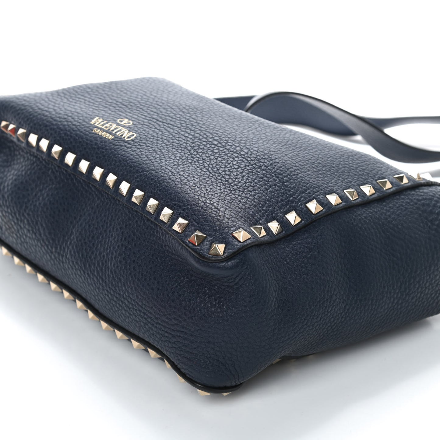Pebbled Calfskin Rockstud Flip Lock Flap Messenger Satchel Marine