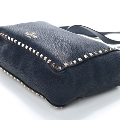 Valentino Garavani Pebbled Calfskin Rockstud Flip Lock Flap Messenger Satchel Marine 9 of 9