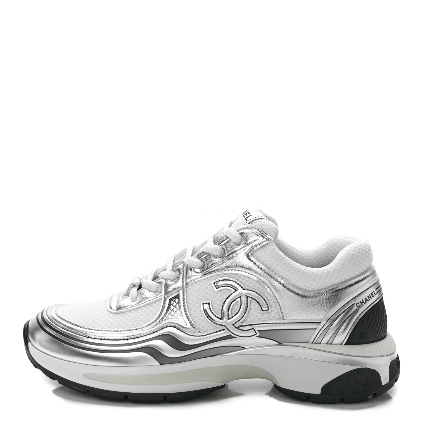 Fabric Laminated Calfskin Stretch CC Sneakers 39 White Silver