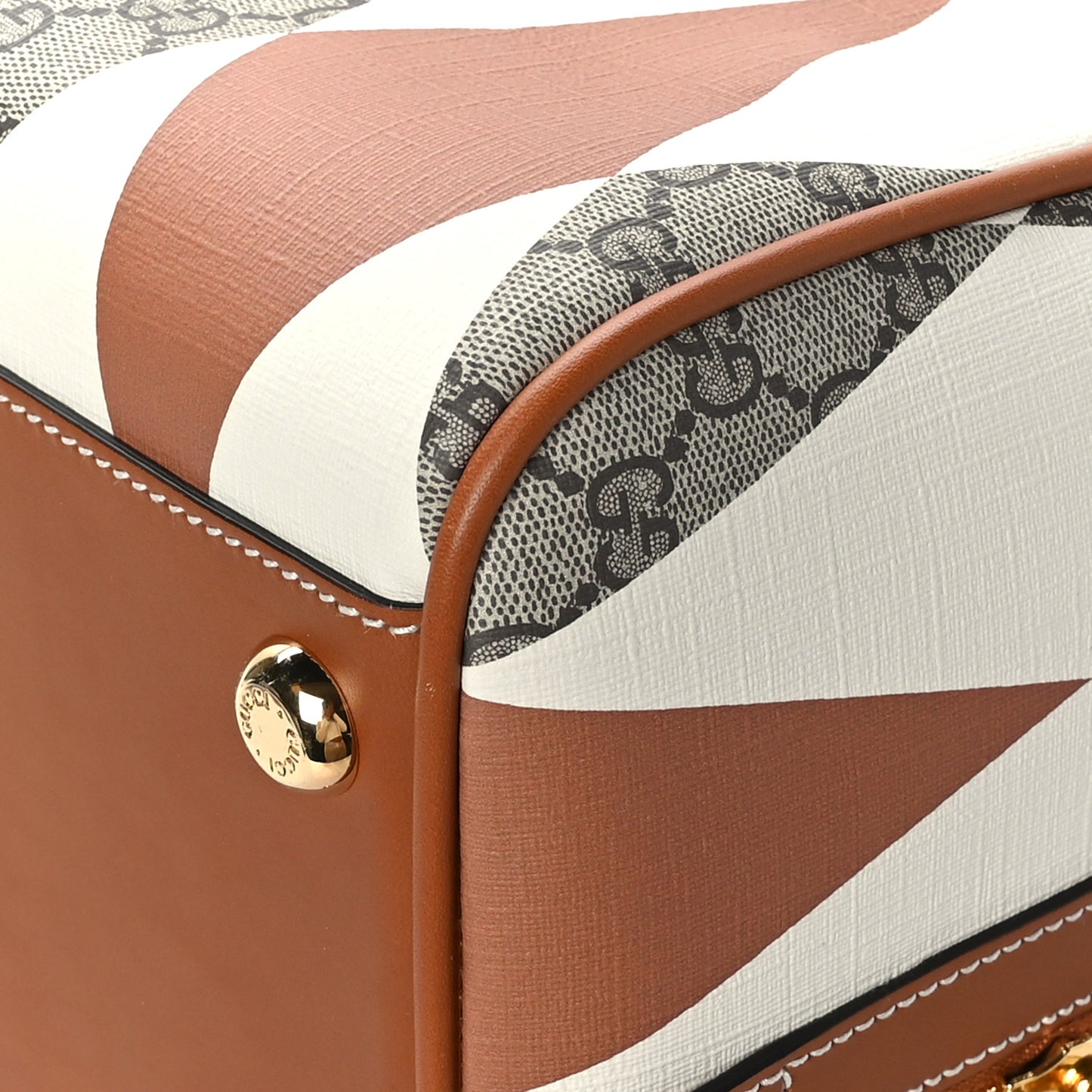 GG Supreme Monogram Calfskin Rhombus Print Duffle Bag Beige Ebony Mystic White Hazel Brown