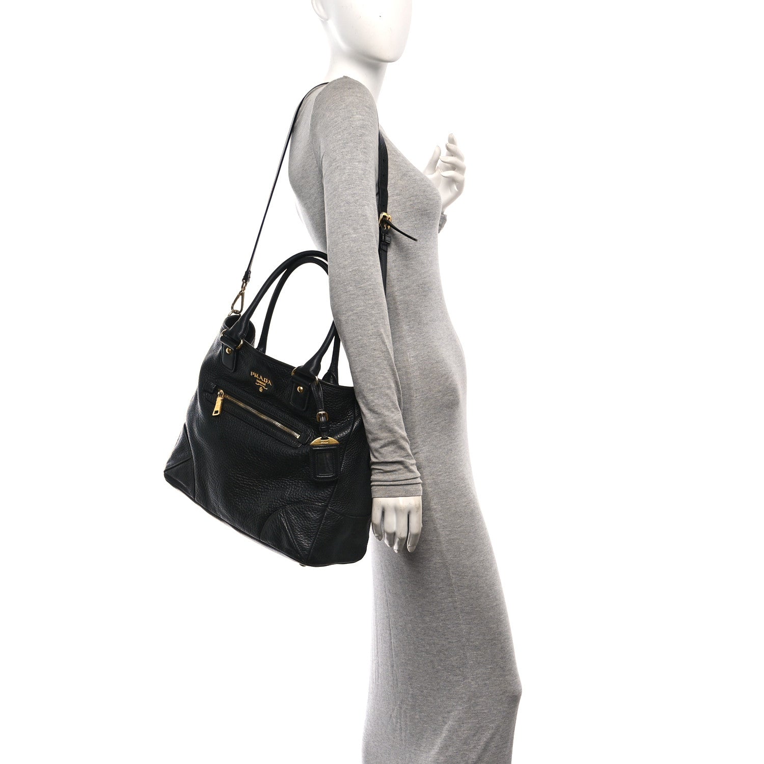 Prada Vitello Daino Tote Black 2 of 9
