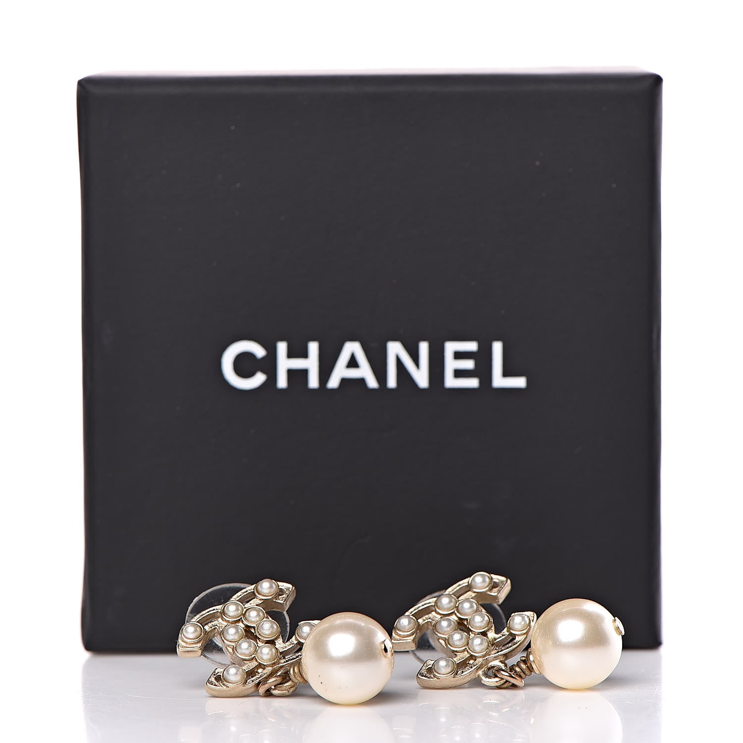 Chanel Pearl CC Drop Earrings Light Gold 5 of 5