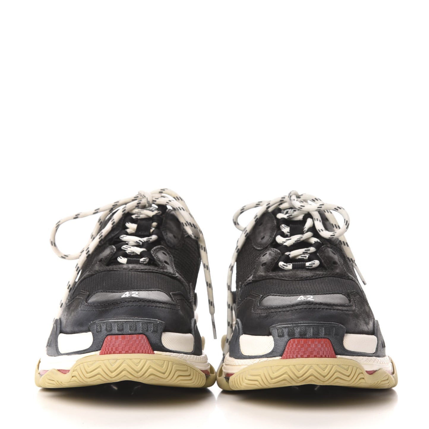 Fabric Mesh Washed Effect Womens Triple S Sneakers 42 Black Red