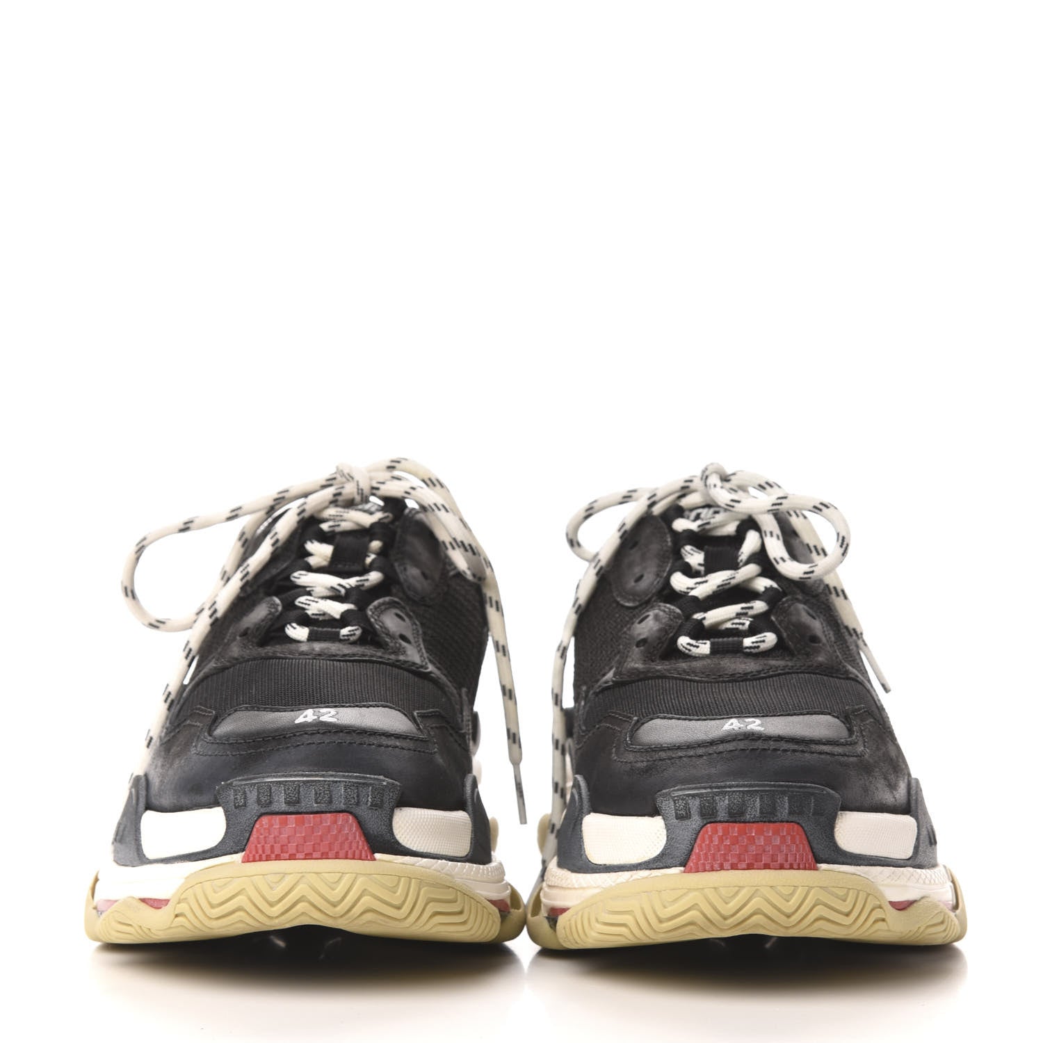 Balenciaga Fabric Mesh Washed Effect Womens Triple S Sneakers 42 Black Red 2 of 7