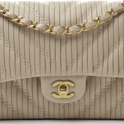 Chanel Calfskin Coco Pleats Medium Double Flap Beige 8 of 13