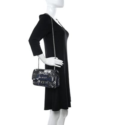 Chanel Jersey Quilted Graffiti Reissue 225 Flap Navy Blue 2 of 10