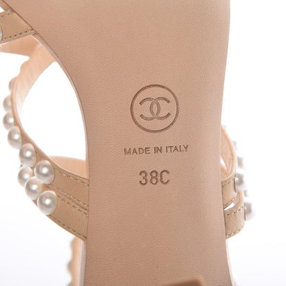 Chanel Goatskin Quilted Pearl Sandals 38 Beige 6 of 9