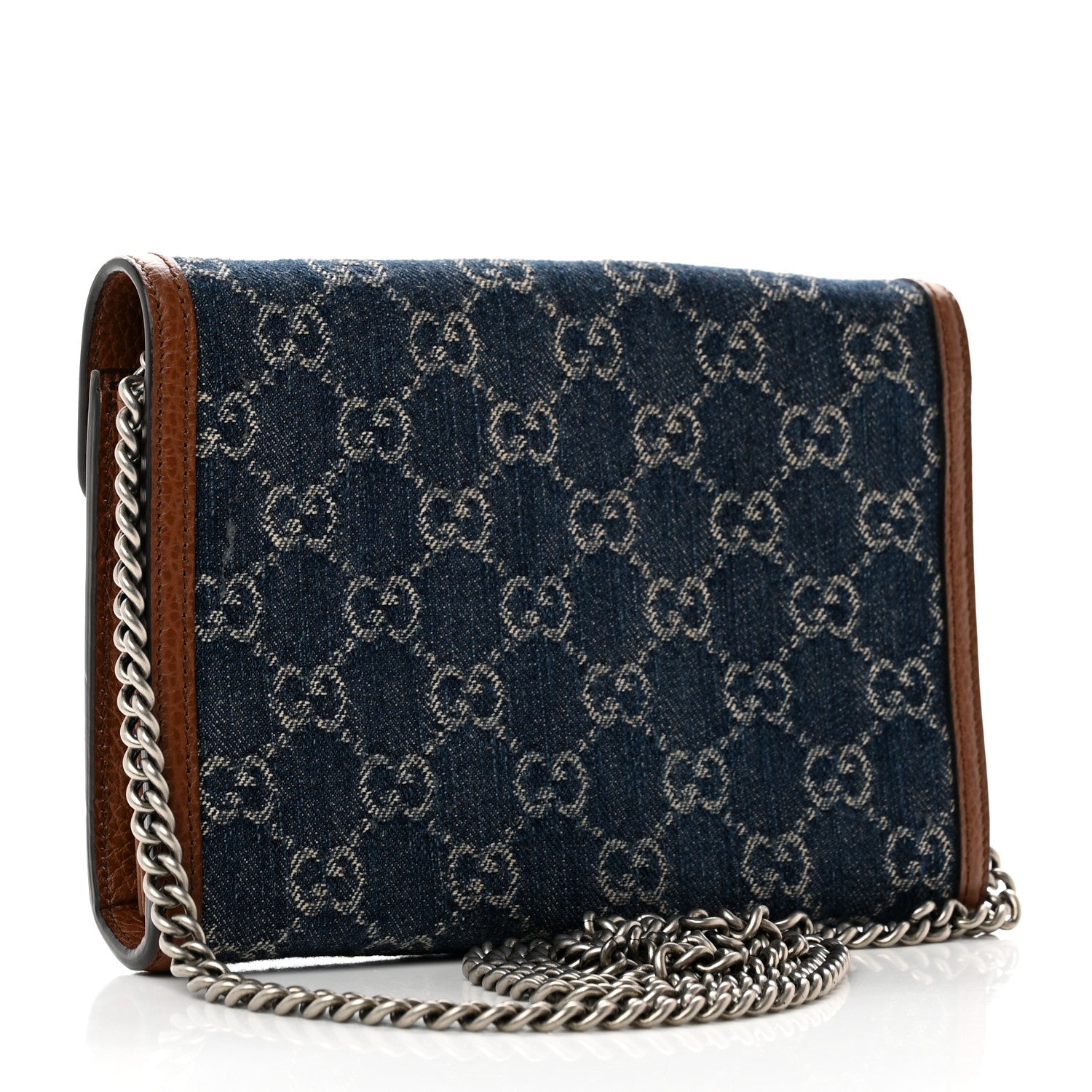 Gucci New Denim GG Monogram Dollar Calfskin Enamel Mini Dionysus Chain Wallet Blue Tea Cuir Epilog Electric Blue 3 of 9