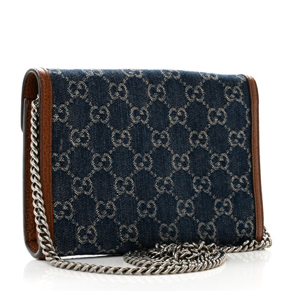Gucci New Denim GG Monogram Dollar Calfskin Enamel Mini Dionysus Chain Wallet Blue Tea Cuir Epilog Electric Blue 3 of 9