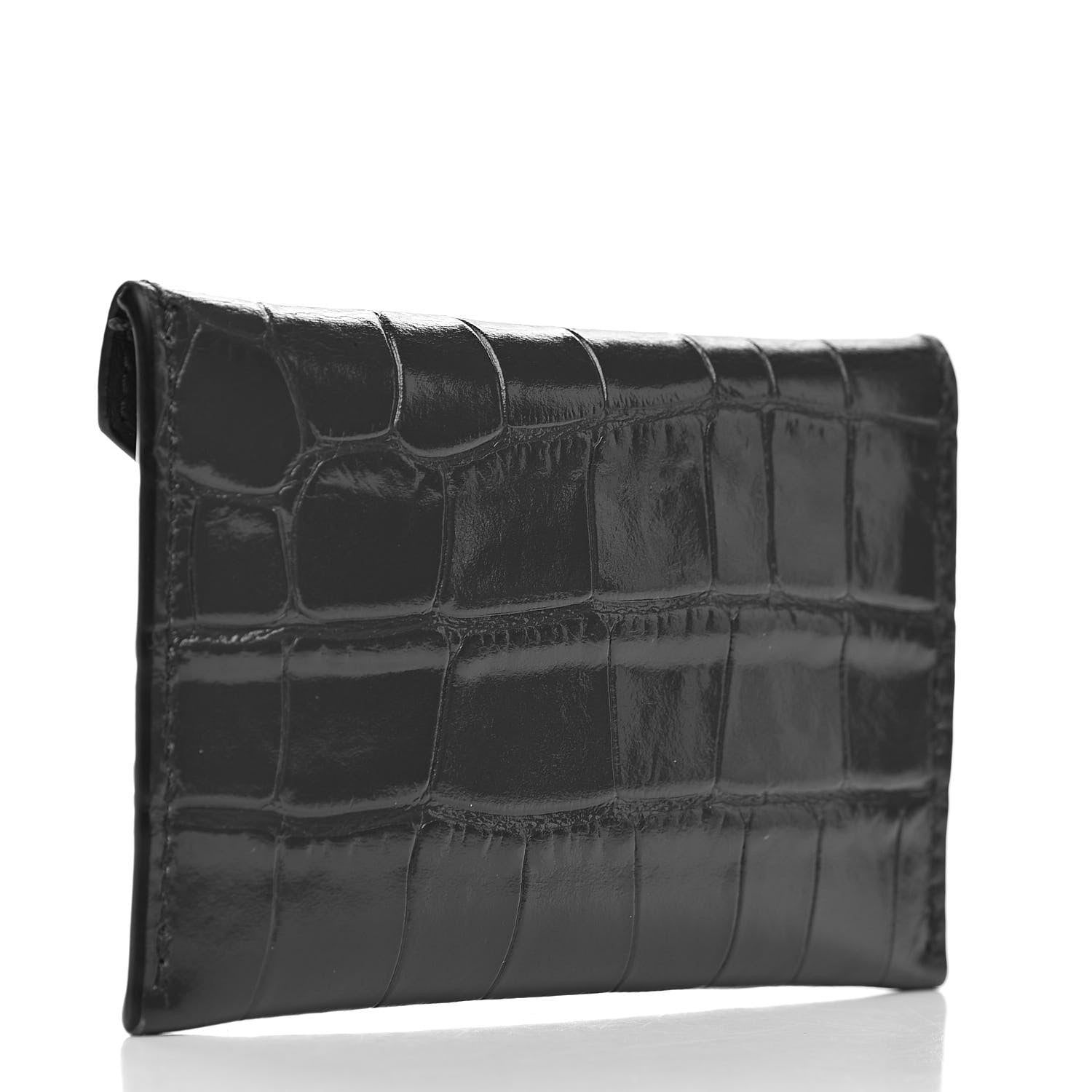 Alexander McQueen Calfskin Crocodile Embossed Skull Envelope Card Holder Grey 3 of 9