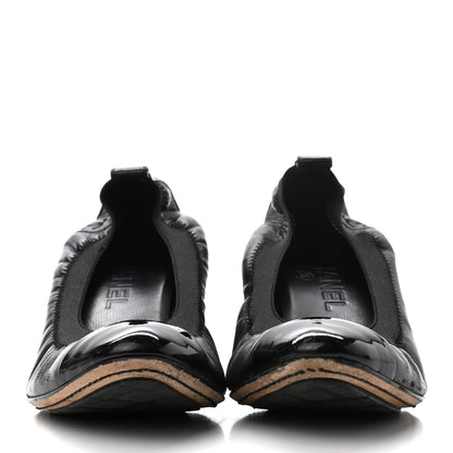 Chanel Lambskin Patent CC Elastic Stretch Pumps 38.5 Black 2 of 8