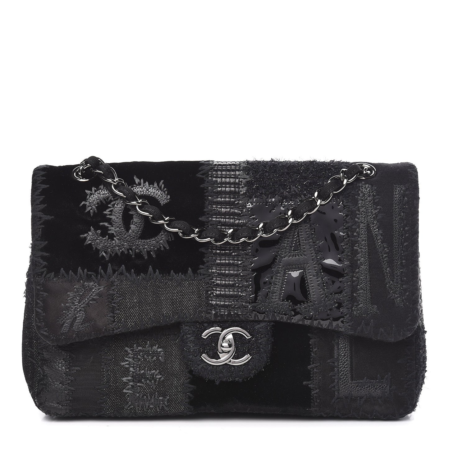 Tweed Patchwork Jumbo Single Flap Black