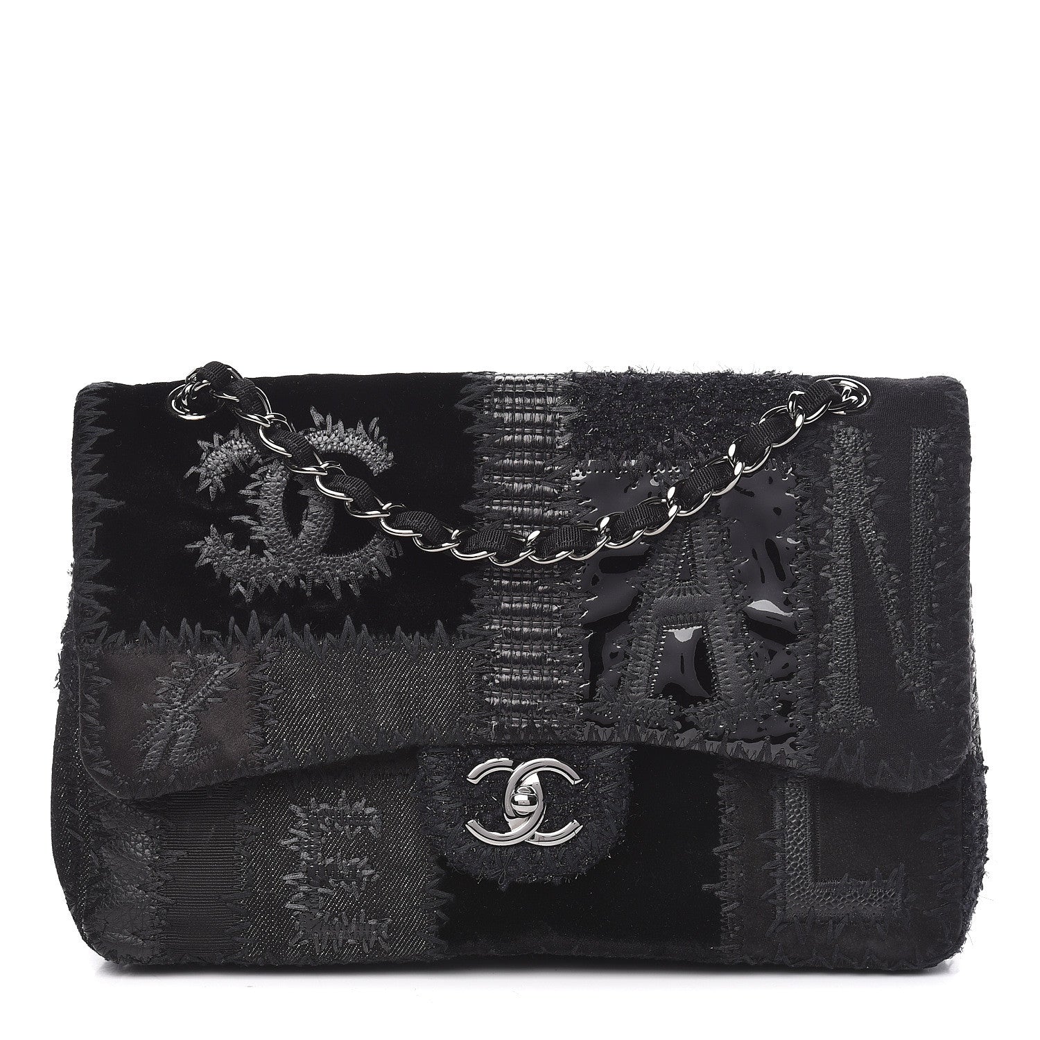 Chanel Tweed Patchwork Jumbo Single Flap Black 1 of 13