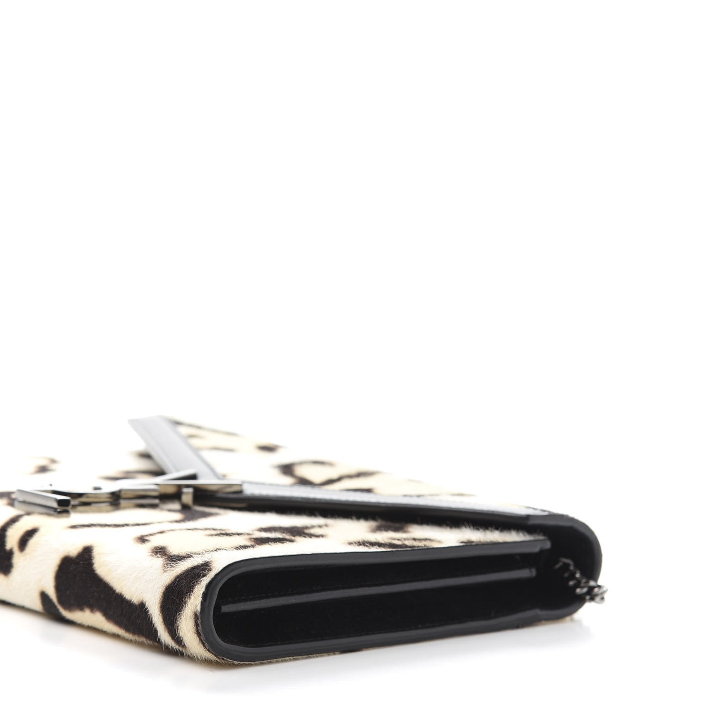 Calf Hair Leopard Print Monogram Cassandra Chain Wallet White Multicolor