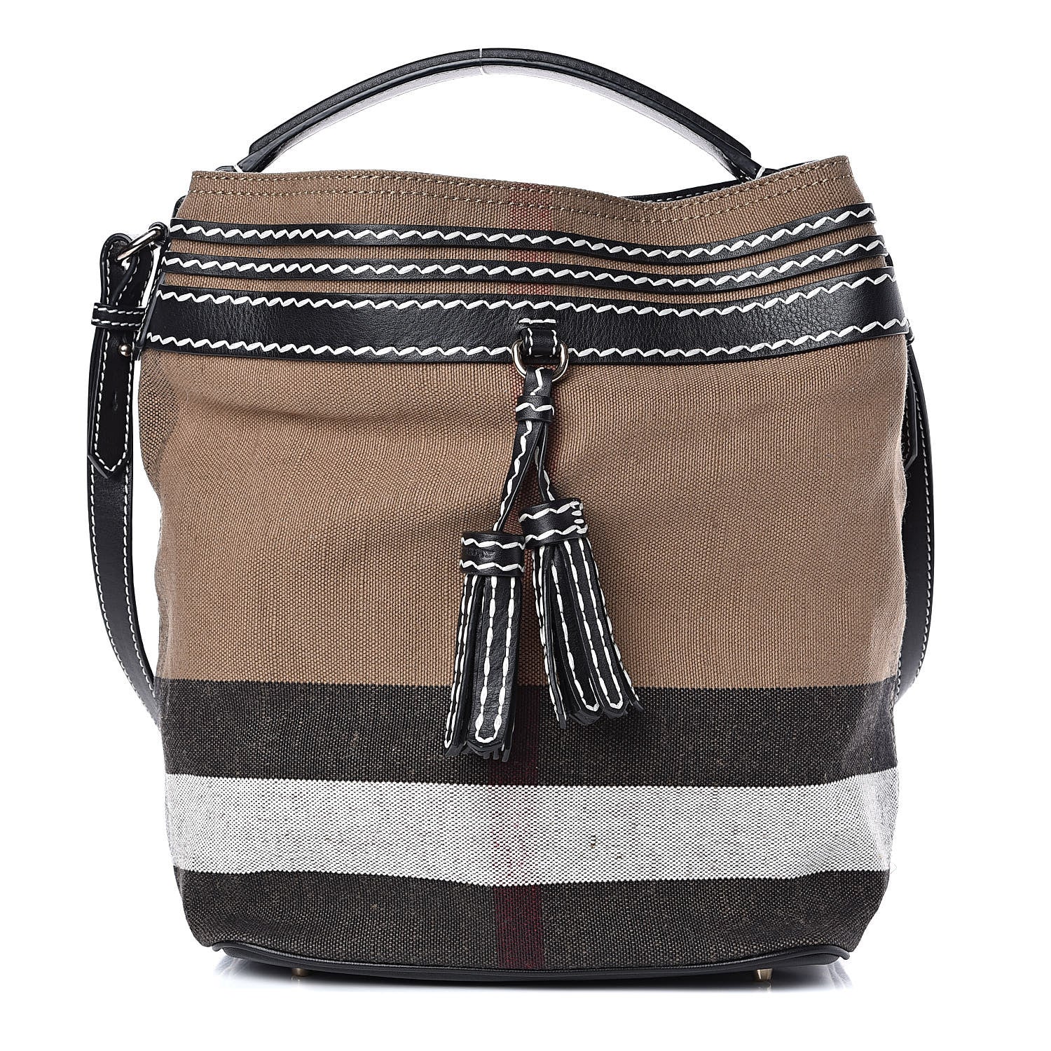 Burberry Canvas Mega Check Medium Ashby Tassel Hobo Black 1 of 10