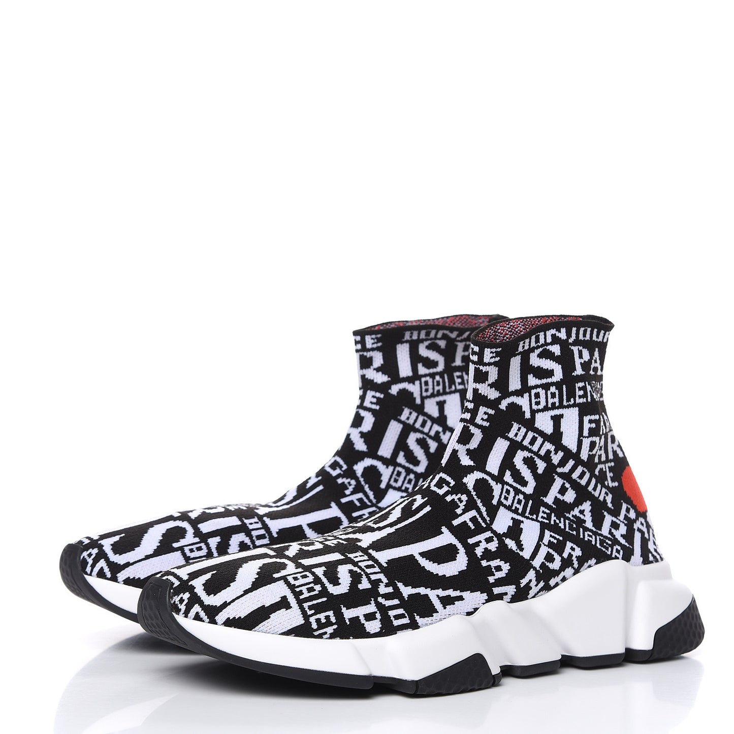 Neoprene Knit Bonjour Paris Womens Speed Sneakers 40 Black White Red