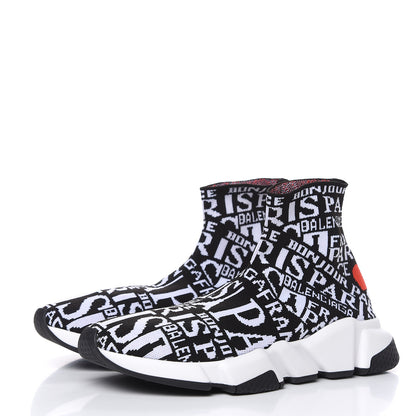 Balenciaga Neoprene Knit Bonjour Paris Womens Speed Sneakers 40 Black White Red 3 of 9