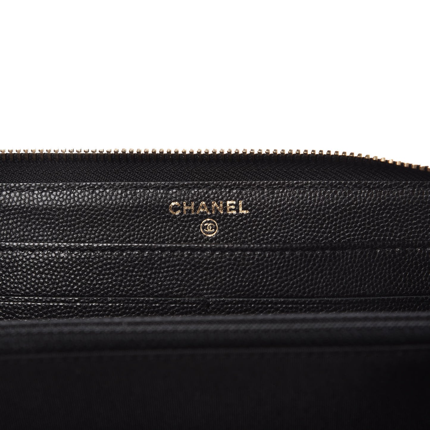 Caviar Camellia Embossed Large Zip Around Gusset Wallet Black