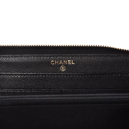 Chanel Caviar Camellia Embossed Large Zip Around Gusset Wallet Black 6 of 8