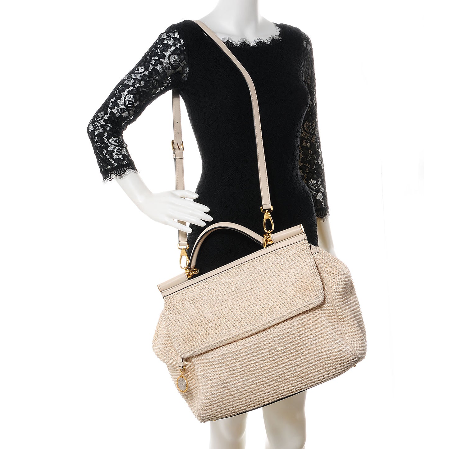 Straw Crochet Large Miss Sicily Satchel Ivory