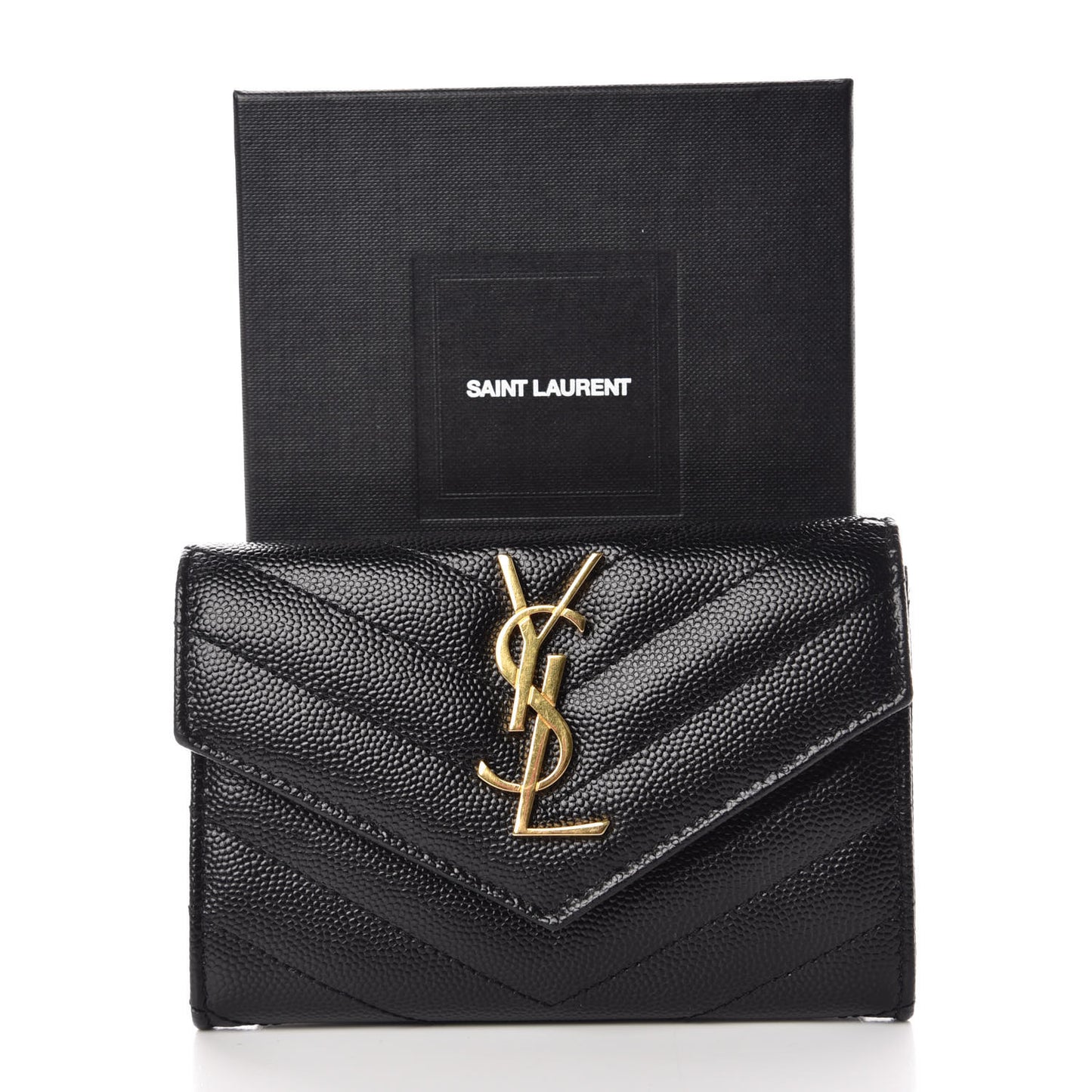 Grain De Poudre Matelasse Chevron Small Monogram Envelope Wallet Black