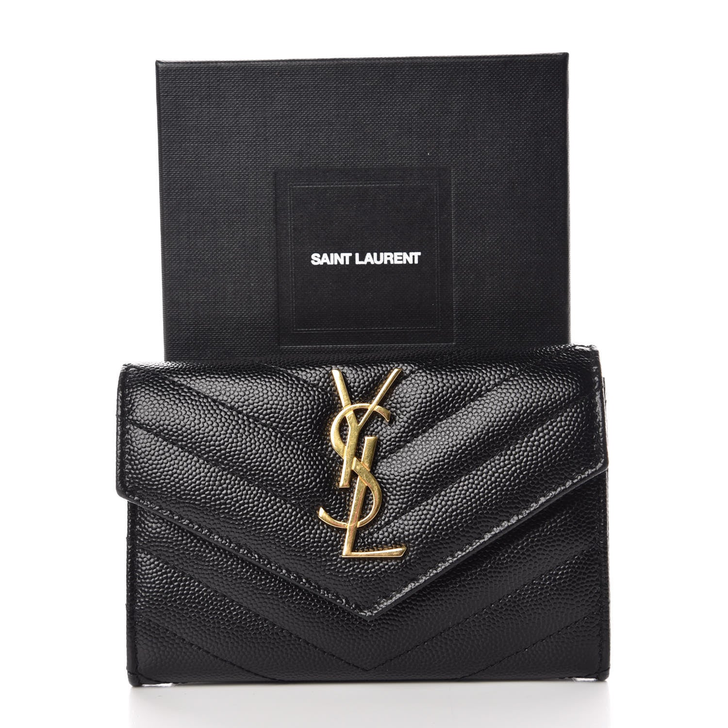 Saint Laurent Grain De Poudre Matelasse Chevron Small Monogram Envelope Wallet Black 9 of 9