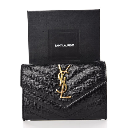 Saint Laurent Grain De Poudre Matelasse Chevron Small Monogram Envelope Wallet Black 9 of 9