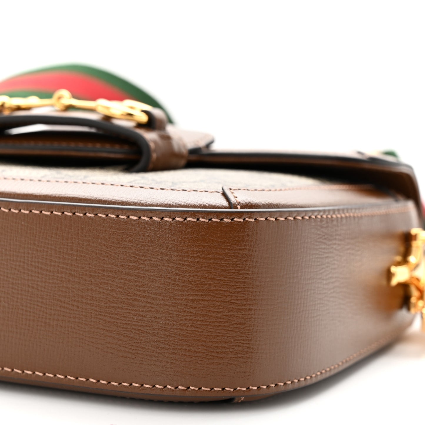 GG Supreme Monogram Azalea Calfskin Web Mini Horsebit 1955 Shoulder Bag Beige Ebony Brown Sugar