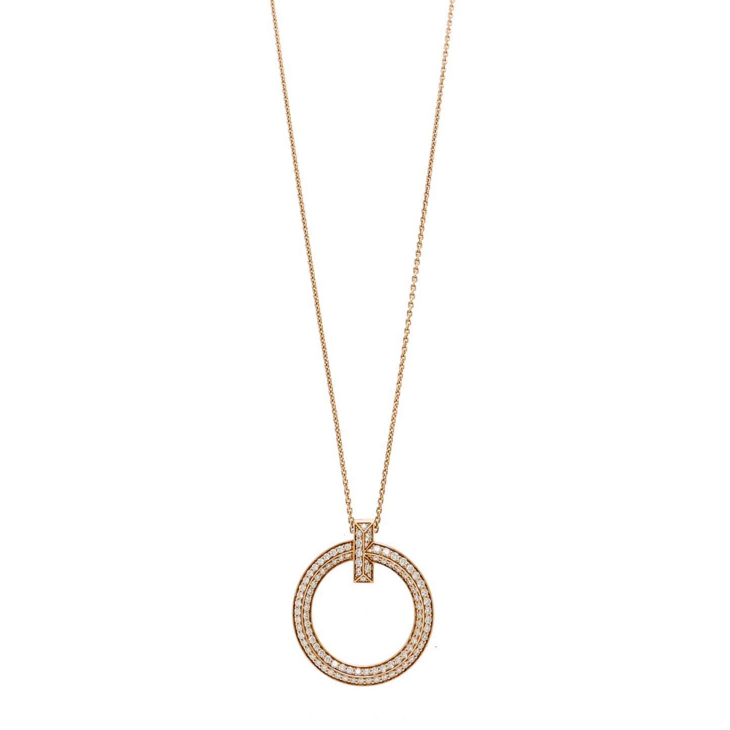 18K Yellow 18K Rose Gold Diamond Large T T1 Circle Pendant Necklace
