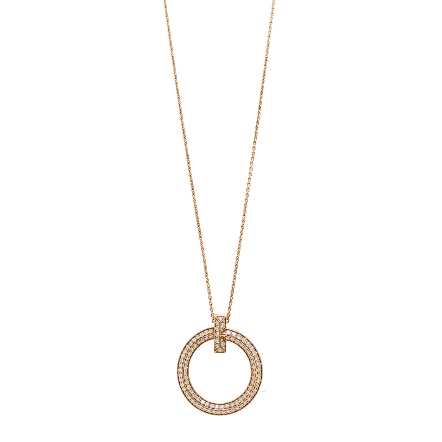 Tiffany 18K Yellow 18K Rose Gold Diamond Large T T1 Circle Pendant Necklace 1 of 6