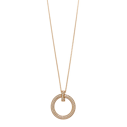 Tiffany 18K Yellow 18K Rose Gold Diamond Large T T1 Circle Pendant Necklace 1 of 6