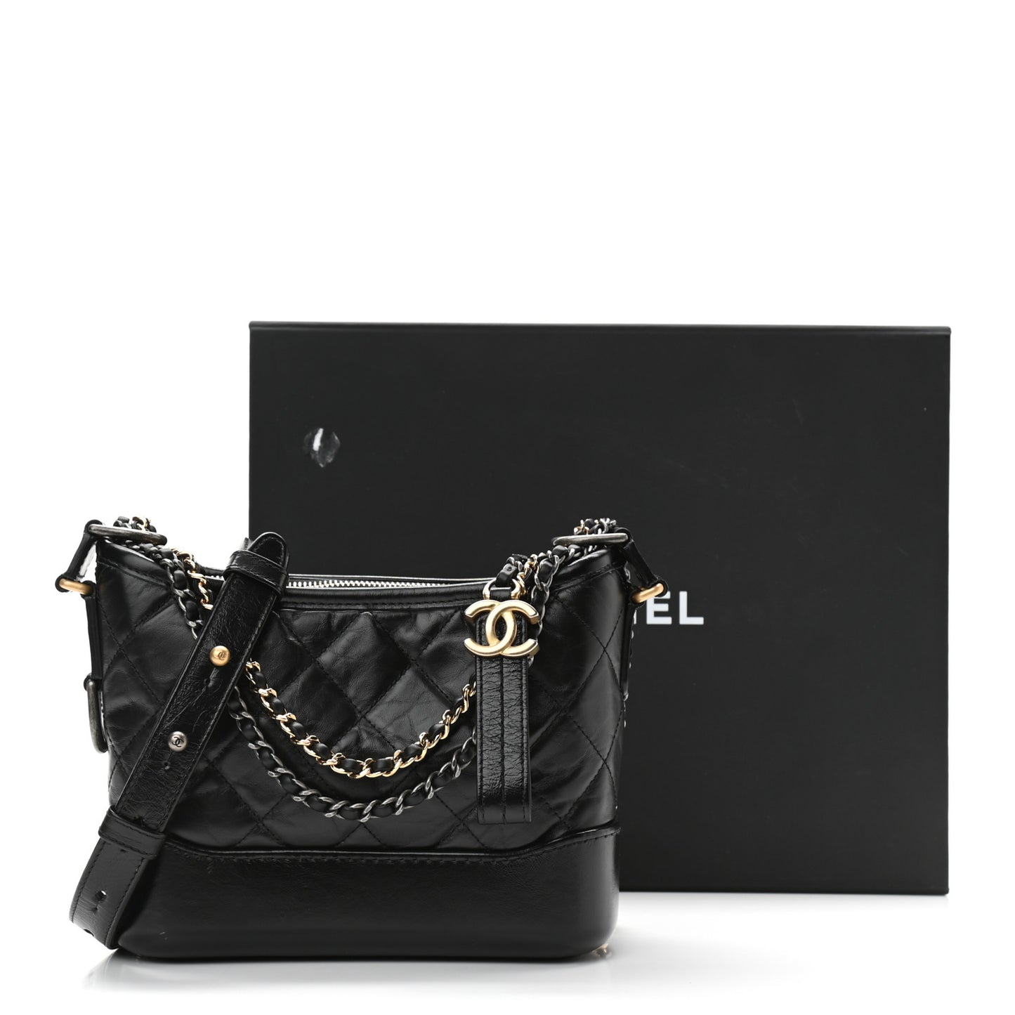 Aged Calfskin Quilted Small Gabrielle Hobo Black