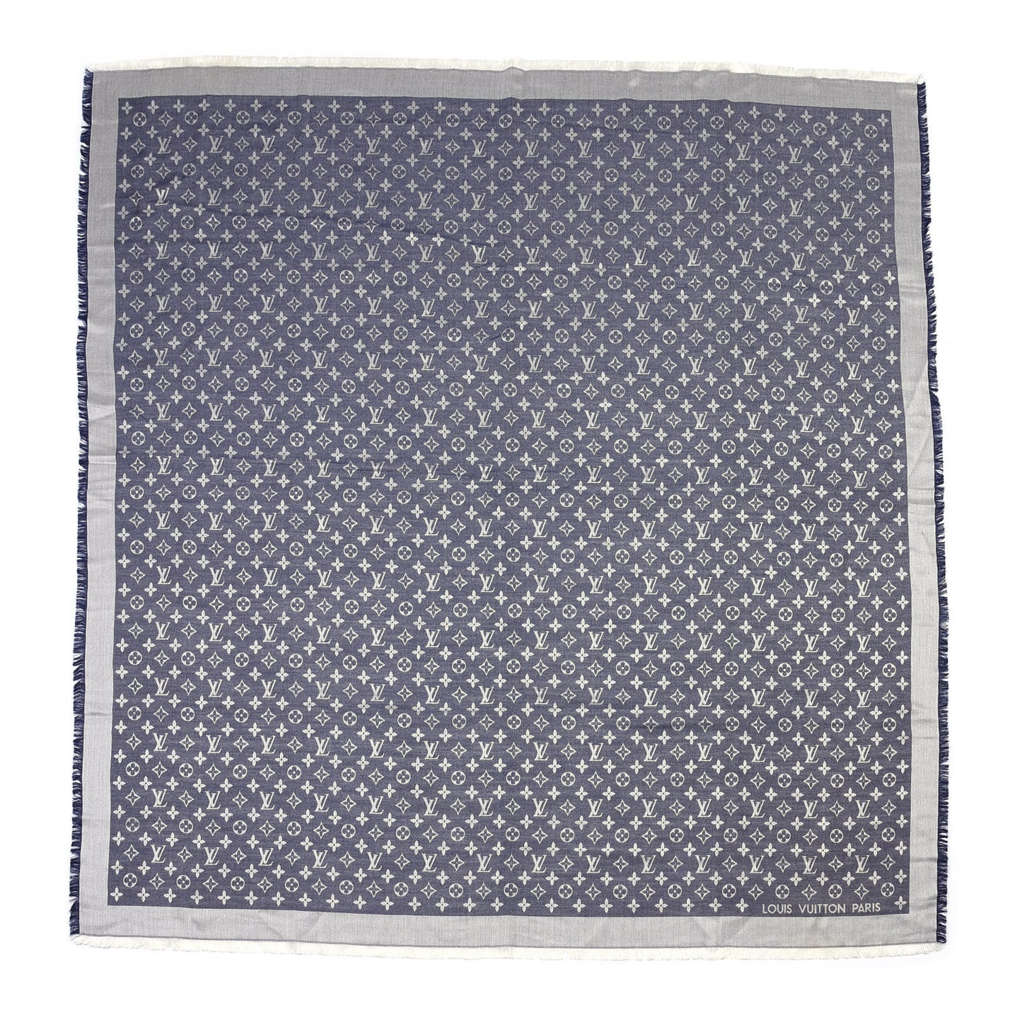 Silk Wool Monogram Denim Shawl Blue