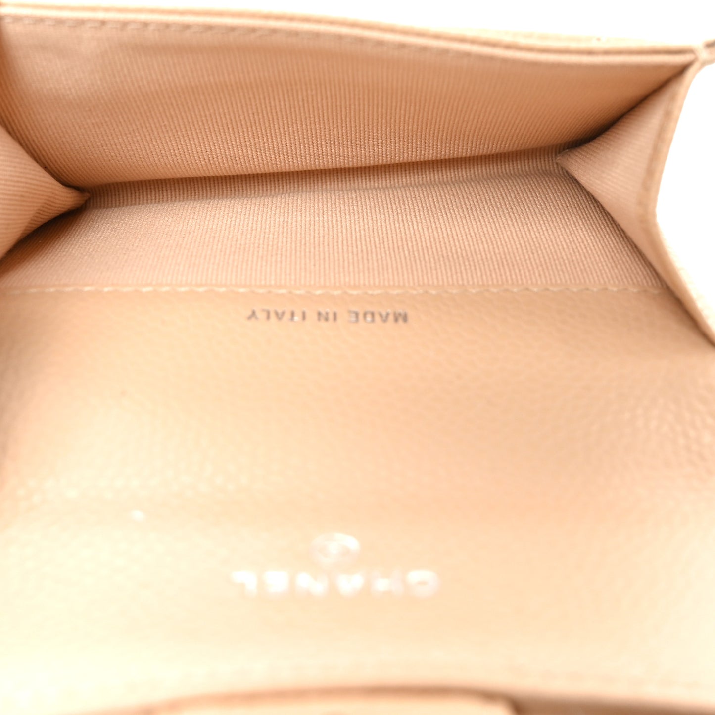 Caviar Quilted Flap Card Holder Wallet Beige