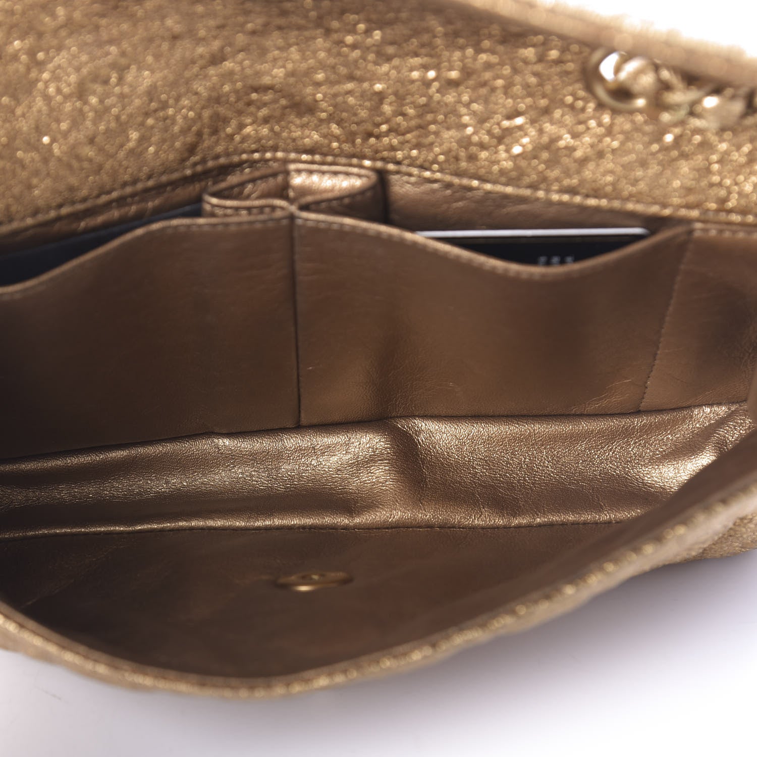 Chanel Metallic Crackled Calfskin Quilted East West Flap Dark Gold 5 of 11