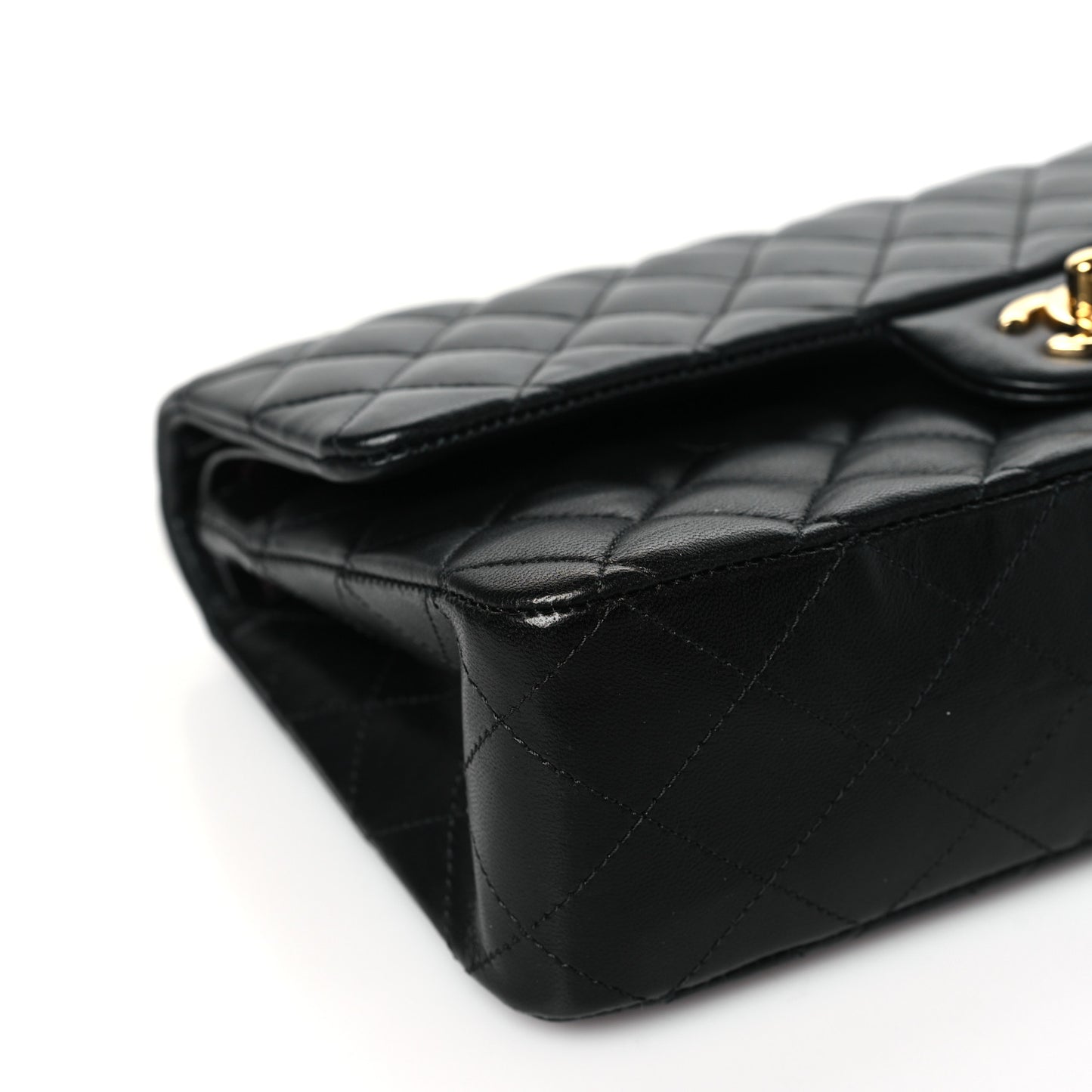 Lambskin Quilted Medium Double Flap Black