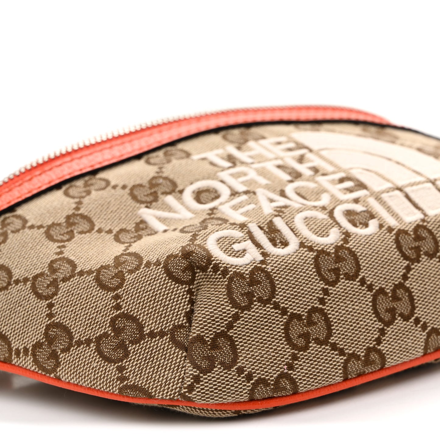 X THE NORTH FACE Monogram Textured Dollar Calfskin Embroidered Belt Bag Beige Ebony Mystic White Deep Orange