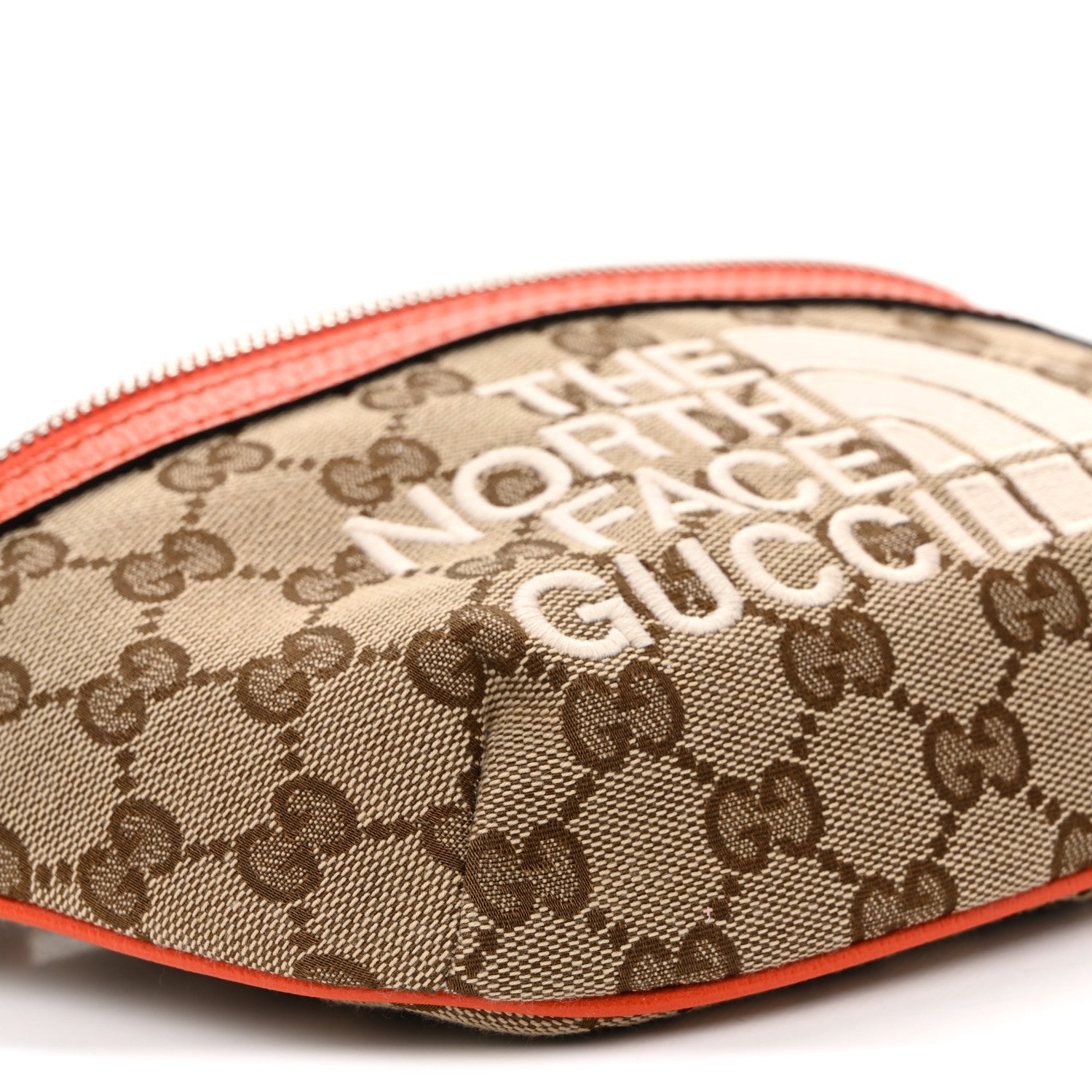 Gucci X THE NORTH FACE Monogram Textured Dollar Calfskin Embroidered Belt Bag Beige Ebony Mystic White Deep Orange 10 of 12