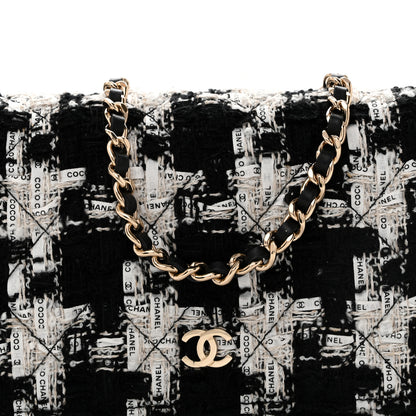 Chanel Tweed Quilted Wallet On Chain WOC Black Ecru White 9 of 14
