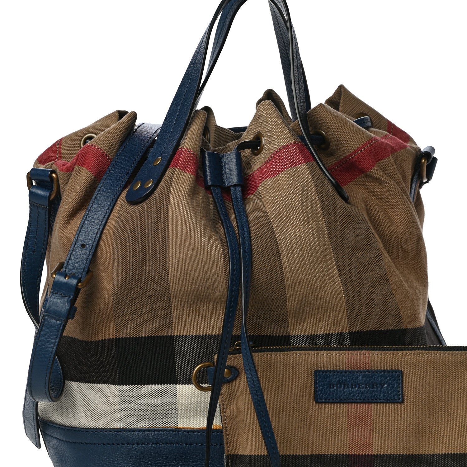 Burberry Grainy Calfskin Mega Check Tassel Heston Tote Navy 6 of 14