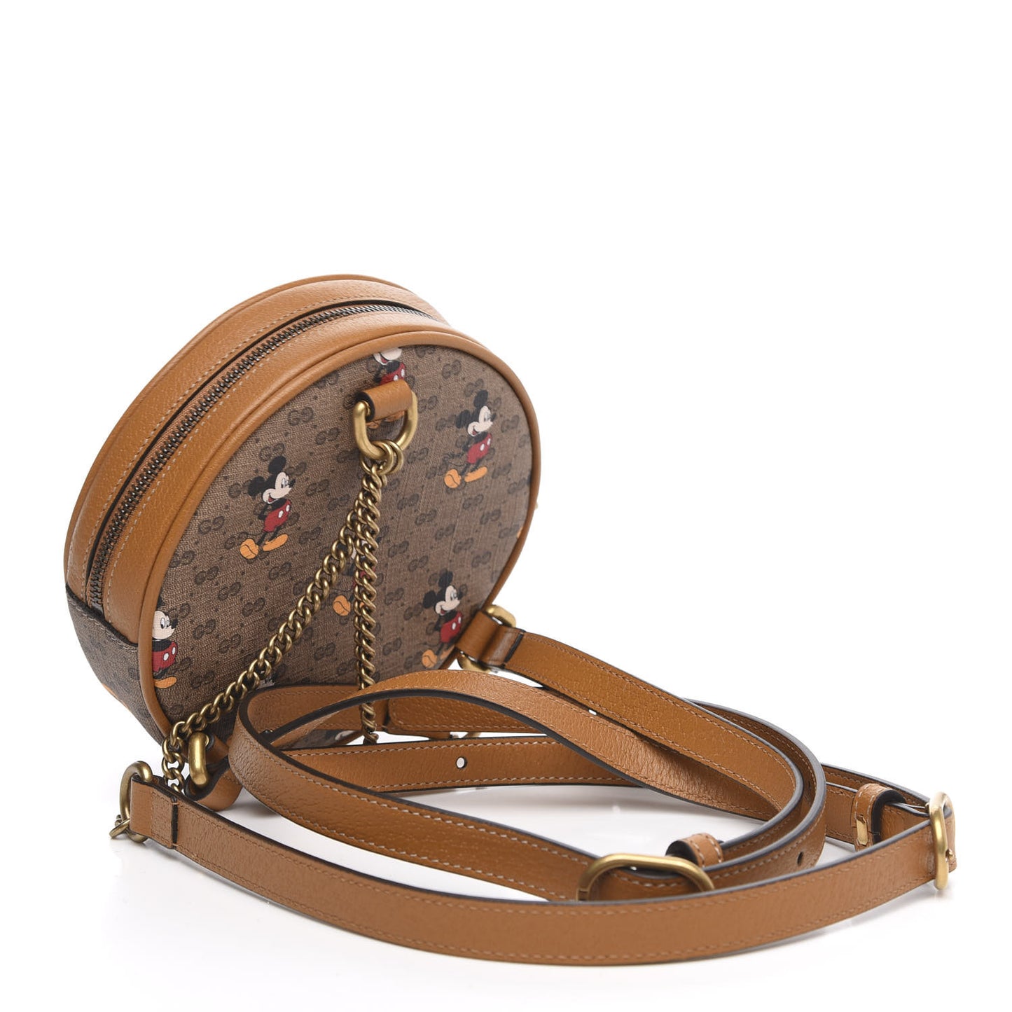 X DISNEY Mini Vintage GG Supreme Monogram Mickey Mouse Round Backpack Beige Vintage Sun Oil