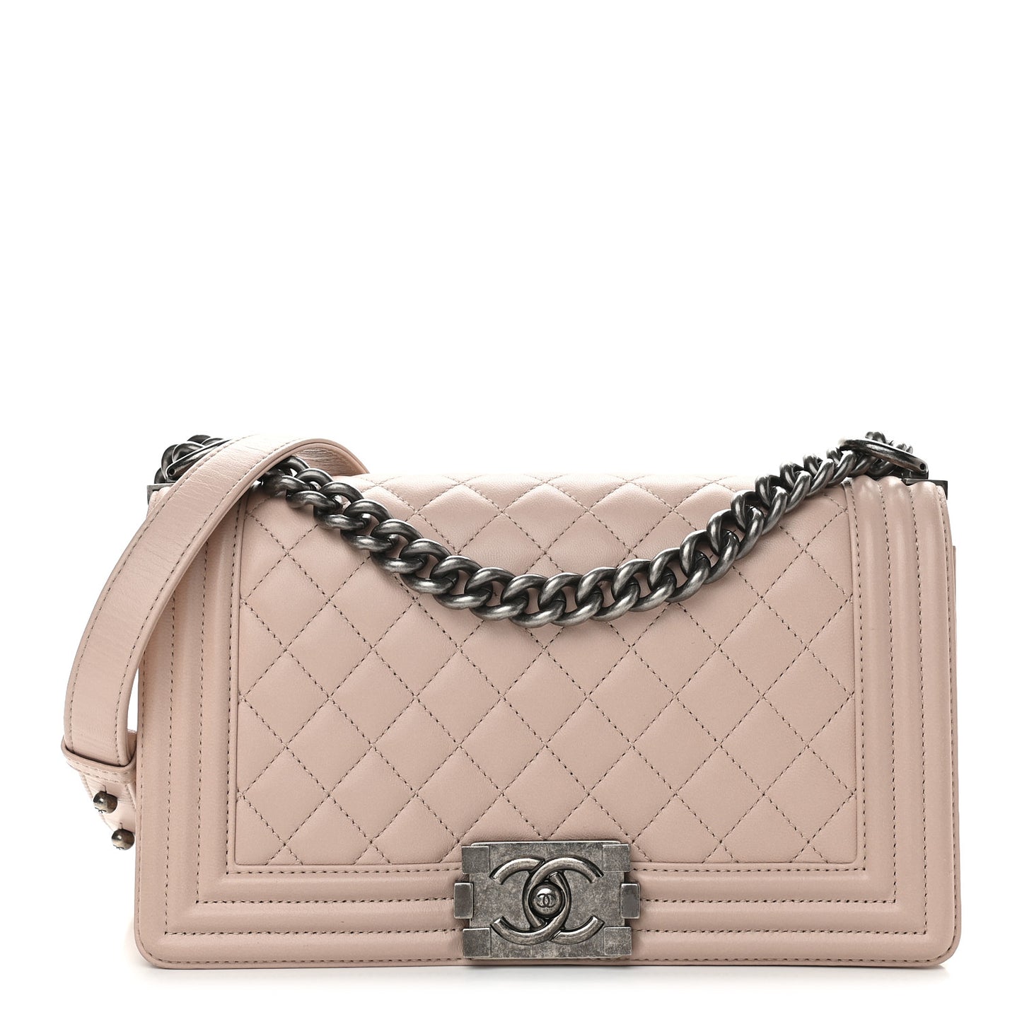 Lambskin Quilted Medium Boy Flap Light Pink
