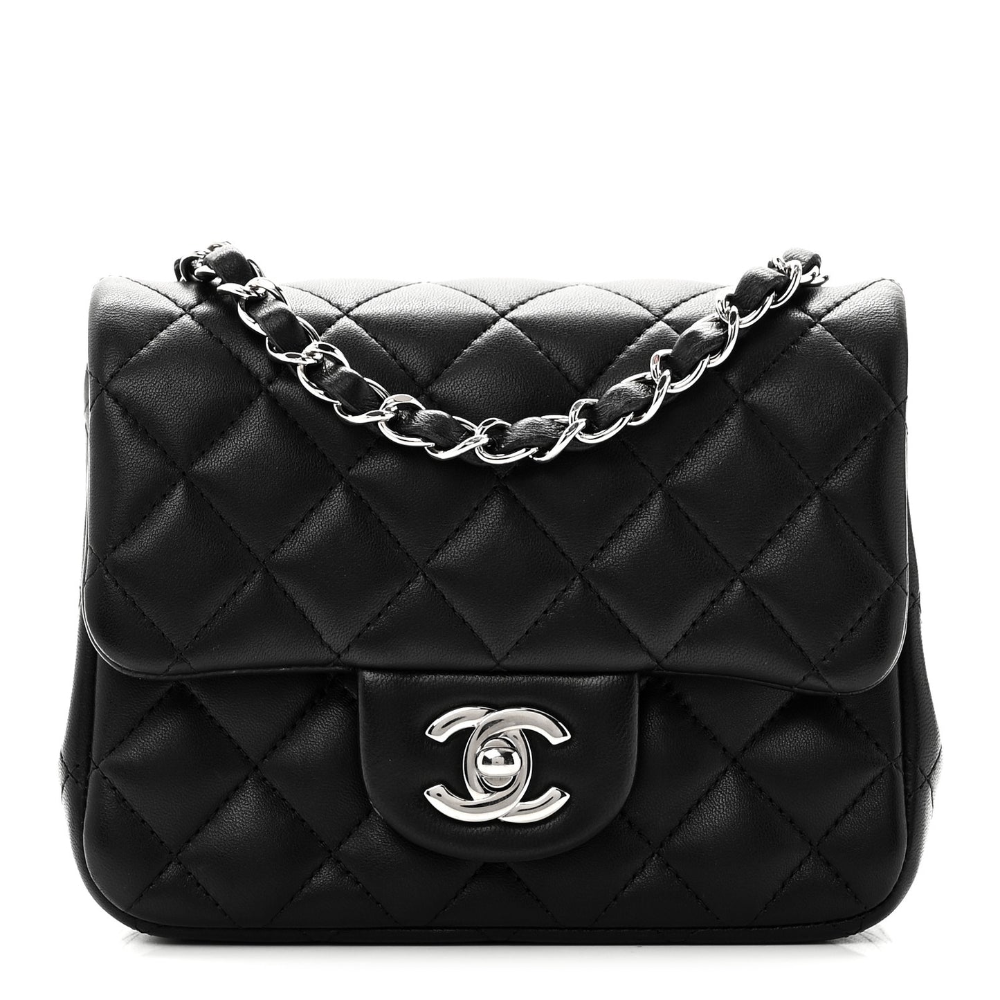 Lambskin Quilted Mini Square Flap Black