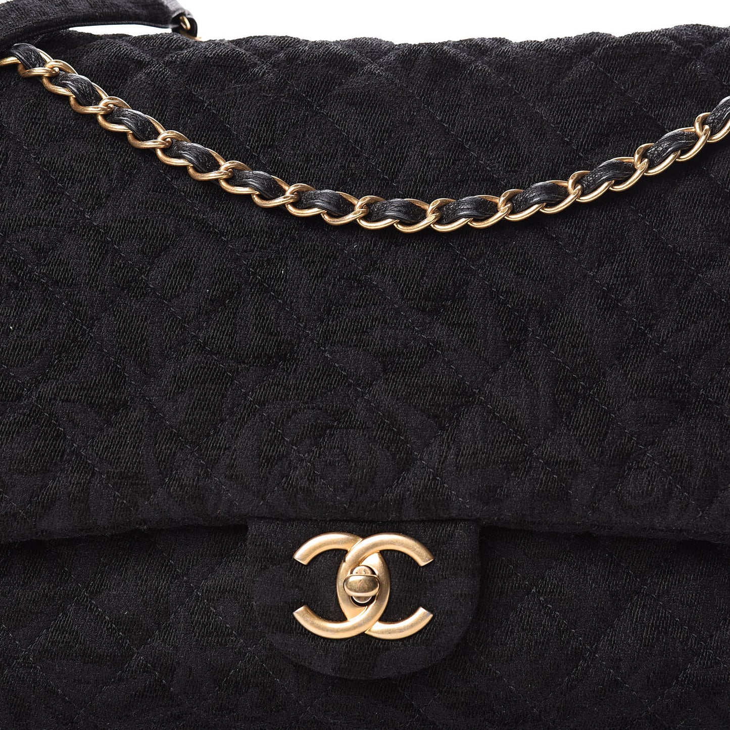 Velvet Camellia Stamped XXL Travel Flap Bag Black