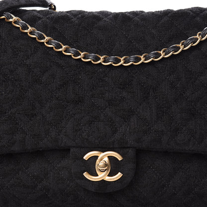 Chanel Velvet Camellia Stamped XXL Travel Flap Bag Black 8 of 12