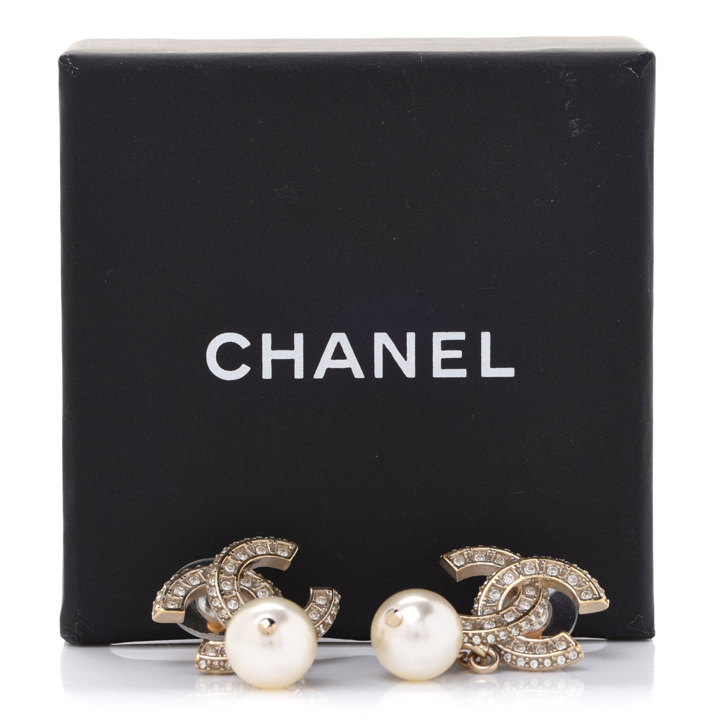 Crystal Pearl CC Drop Earrings Gold